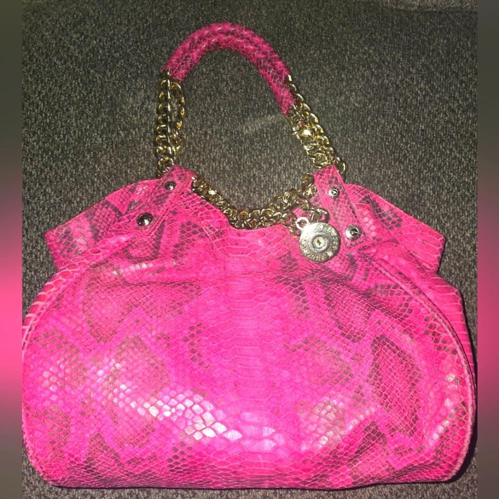 Henri Bendel Milliner shopper tote croc fuchsia snake print exotic leather